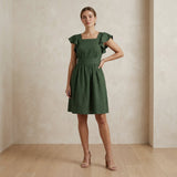 Forest Green Cotton Open-Back Fit and Flare Knee Length Dress