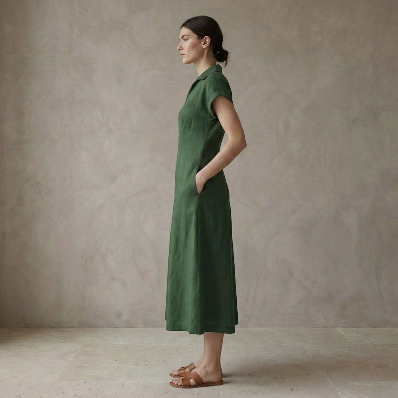 Buy Forest Green Cotton Paneled A-Line Midi Dress Online at SeamsFriendly Buy Forest Green Cotton Paneled A-Line Midi Dress Online at SeamsFriendly
