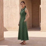 Forest Green Cotton Paneled Sleeveless Maxi Dress