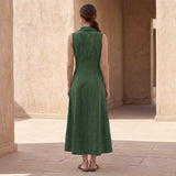 Forest Green Cotton Paneled Sleeveless Maxi Dress
