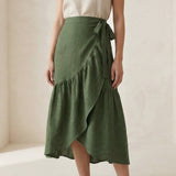 Forest Green Cotton Ruffle Midi Wrap Skirt