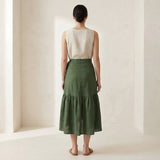 Forest Green Cotton Ruffle Midi Wrap Skirt