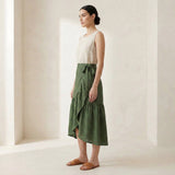 Forest Green Cotton Ruffle Midi Wrap Skirt