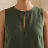 Forest Green Cotton Sleeveless A-Line Short Shift Dress
