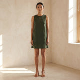 Forest Green Cotton Sleeveless A-Line Short Shift Dress