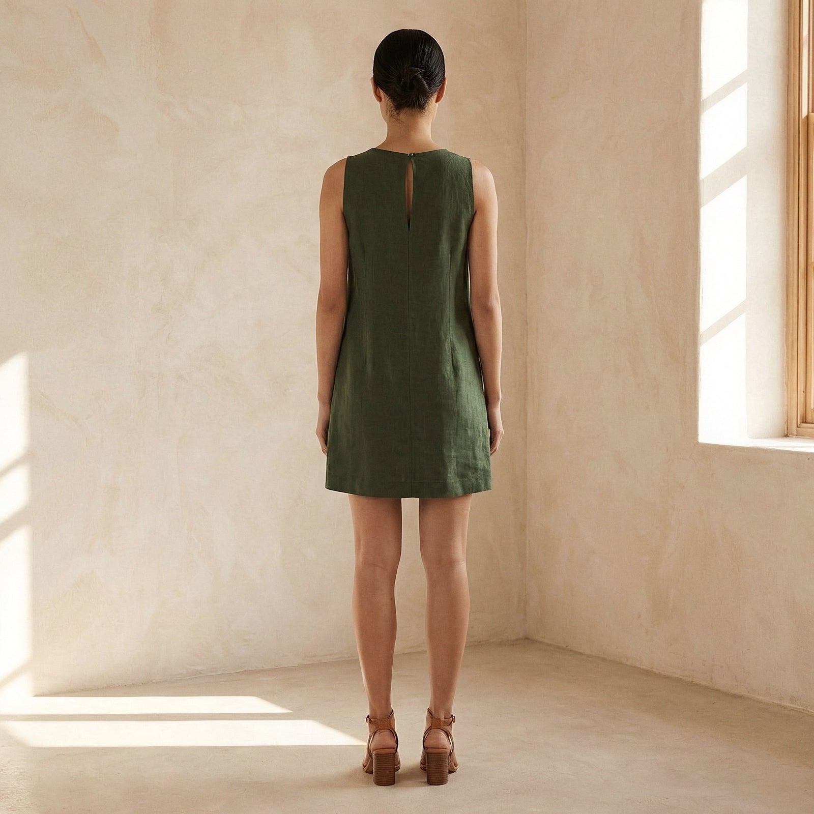 green shift dress sleeveless Forest Cotton A-Line Short 36