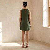 Forest Green Cotton Sleeveless A-Line Short Shift Dress