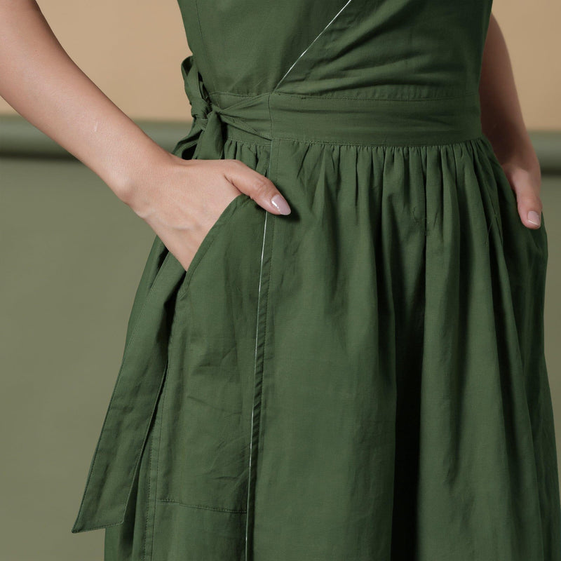 Forest Green Cotton V-Neck Maxi Wrap Dress 48" / Custom Height (Free) Forest Green Cotton V-Neck Maxi Wrap Dress 48" / Custom Height (Free)