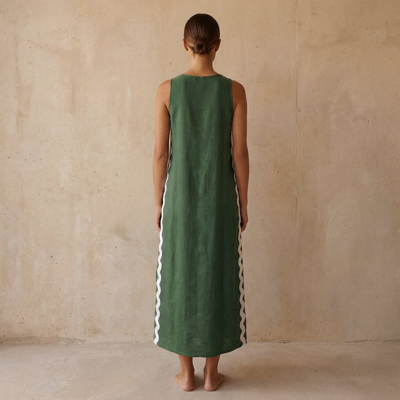 forest green shift dress Cotton Wavy Stripe Maxi Style:AP1E212673