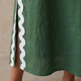 Forest Green Cotton Wavy Stripe Maxi Shift Dress