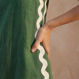Forest Green Cotton Wavy Stripe Short Shift Dress
