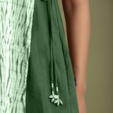 Close View of a Model wearing Dark Green Green Shibori Halter Neck A line Dress