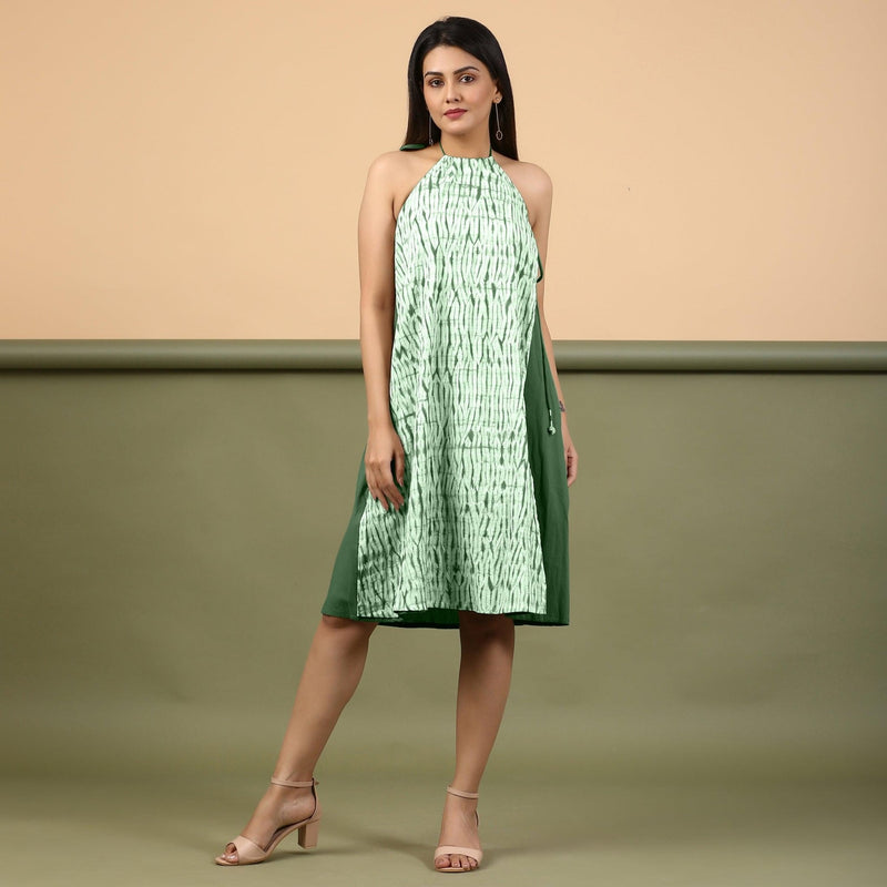 Forest Green Halter Neck Tie-Dye Cotton Knee Length Dress 58" / Regular (5'2" - 5'6") Forest Green Halter Neck Tie-Dye Cotton Knee Length Dress 58" / Regular (5'2" - 5'6")