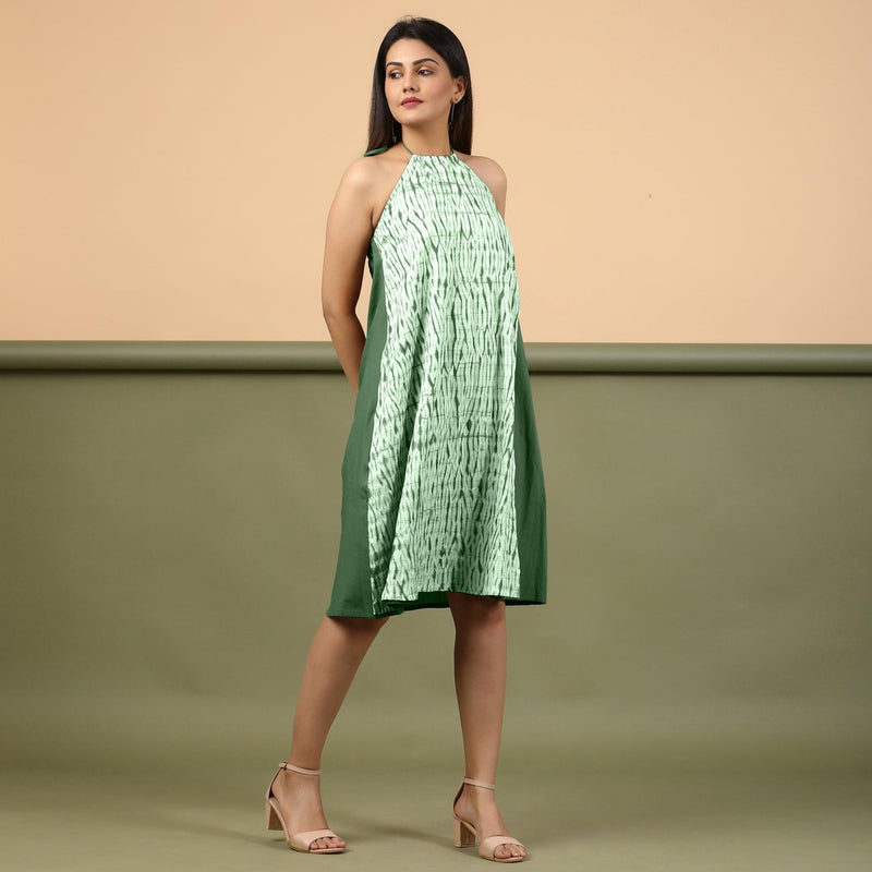 Forest Green Halter Neck Tie-Dye Cotton Knee Length Dress 58" / Regular (5'2" - 5'6") Forest Green Halter Neck Tie-Dye Cotton Knee Length Dress 58" / Regular (5'2" - 5'6")