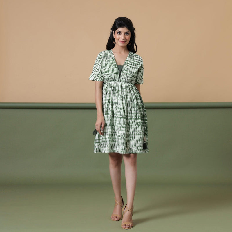 Forest Green Shibori Tie-Dye Cotton Knee Length Dress 62" / Petite (5'1" and below) Forest Green Shibori Tie-Dye Cotton Knee Length Dress 62" / Petite (5'1" and below)