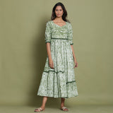 Forest Green Tie-Dye Asymmetrical Cotton Maxi Dress