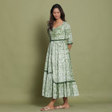 Forest Green Tie-Dye Asymmetrical Cotton Maxi Dress