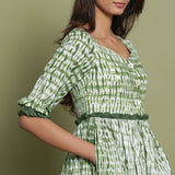 Forest Green Tie-Dye Asymmetrical Cotton Maxi Dress