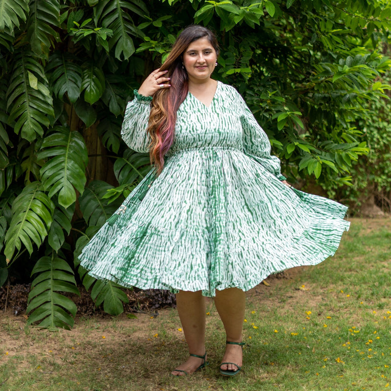 Forest Green Tie-Dye Cotton Bohemian Knee Length Gathered Dress 48" / Petite (5'1" and below) Forest Green Tie-Dye Cotton Bohemian Knee Length Gathered Dress 48" / Petite (5'1" and below)