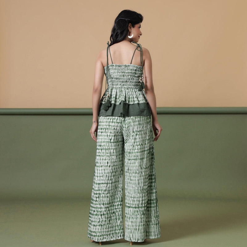 Back View of a Model wearing Fern Green Shibori Tier Camisole Top