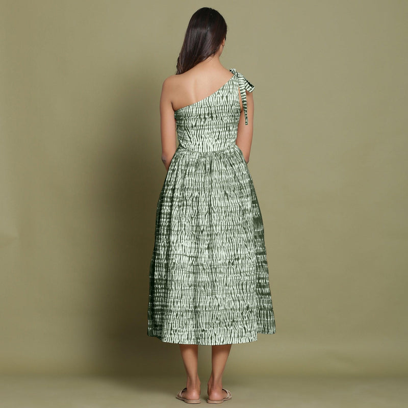 Forest Green Tie-Dye One-Shoulder Cotton Midi Dress Custom Size (Free) / Custom Height (Free) Forest Green Tie-Dye One-Shoulder Cotton Midi Dress Custom Size (Free) / Custom Height (Free)