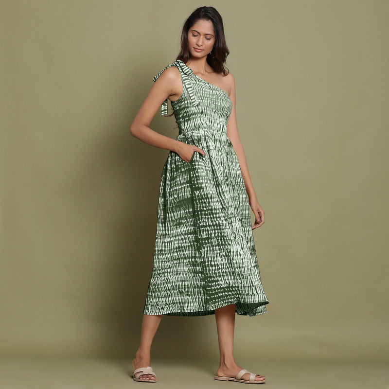 Buy Forest Green Tie-Dye One-Shoulder Cotton Midi Dress Online at SeamsFriendly Buy Forest Green Tie-Dye One-Shoulder Cotton Midi Dress Online at SeamsFriendly