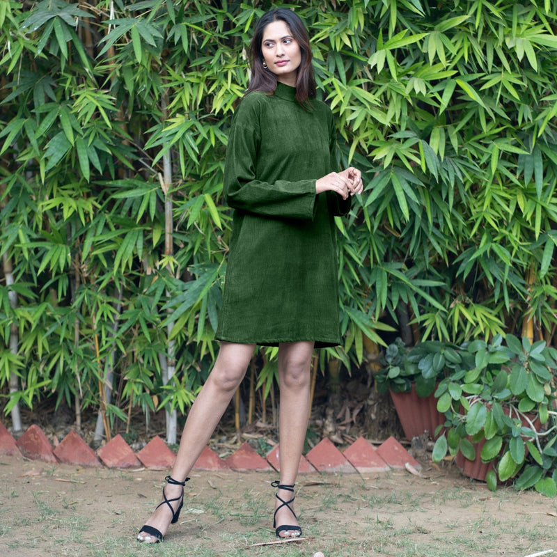 Forest Green Warm Cotton Corduroy A-Line Short Dress 60" / Custom Height (Free) Forest Green Warm Cotton Corduroy A-Line Short Dress 60" / Custom Height (Free)