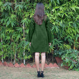 Forest Green Warm Cotton Corduroy A-Line Short Dress