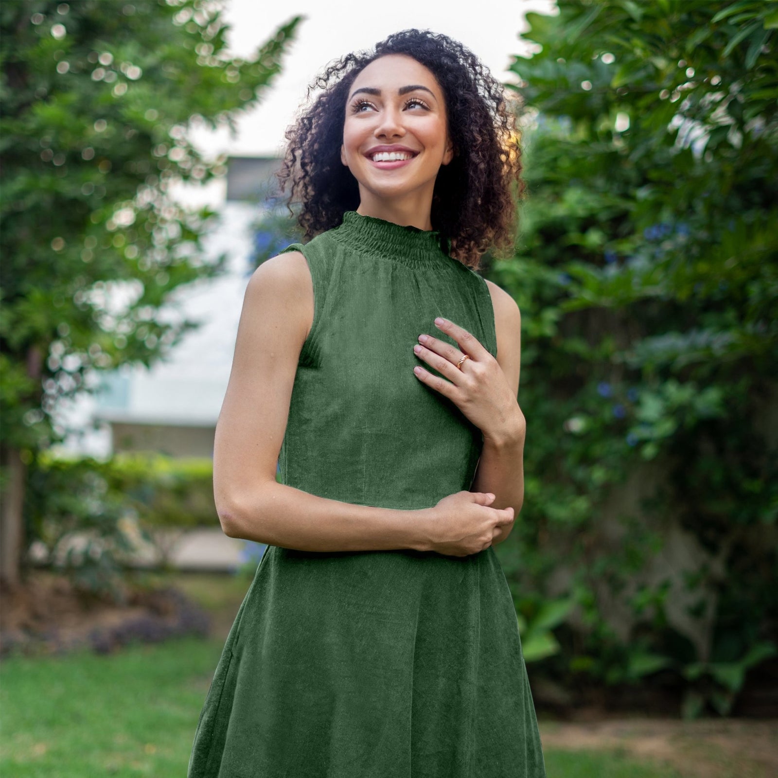 Forest Green Warm Cotton Corduroy High-Neck Sleeveless Slit Dress 30" / Petite (5'1" and below) Forest Green Warm Cotton Corduroy High-Neck Sleeveless Slit Dress 30" / Petite (5'1" and below)