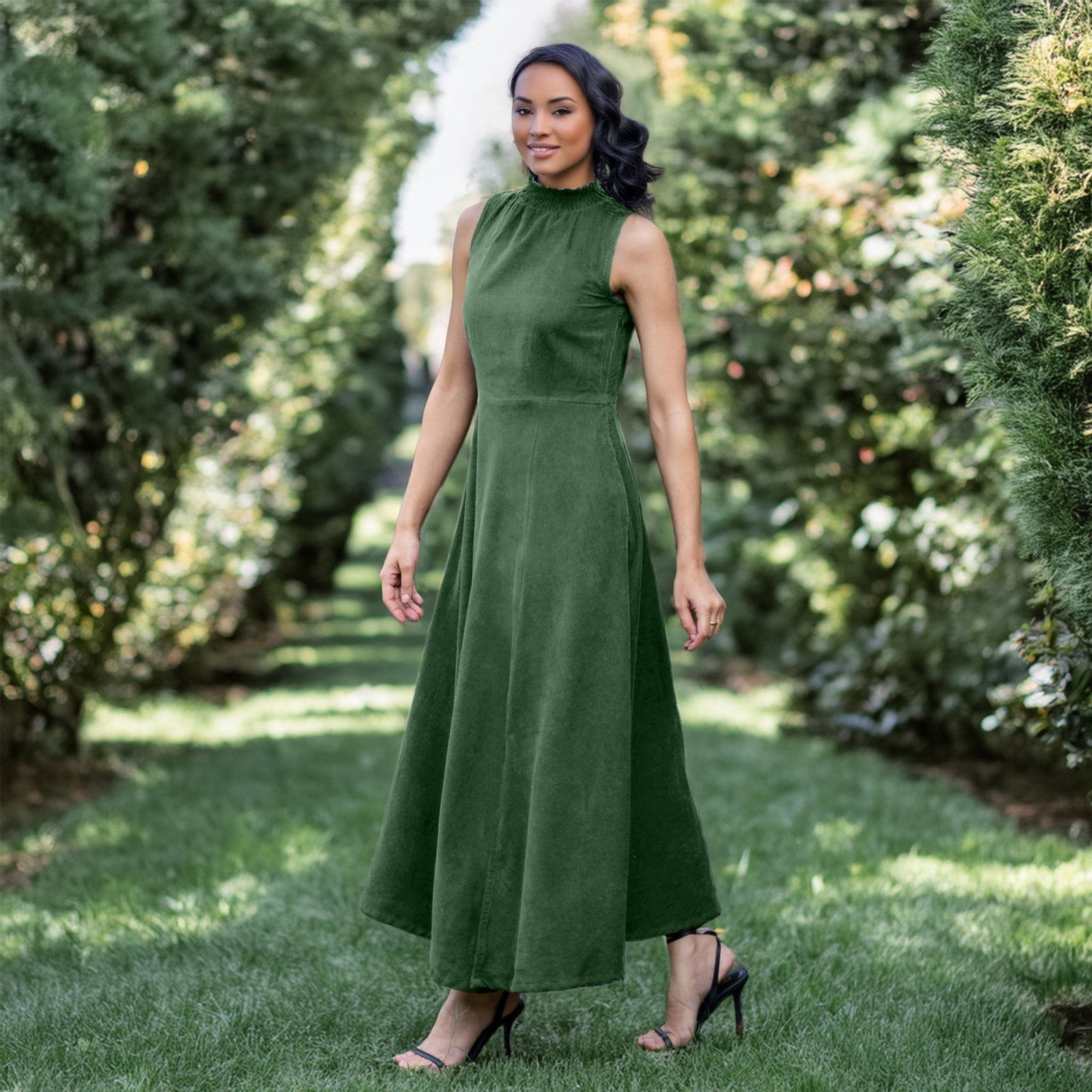 Buy Forest Green Warm Cotton Corduroy High-Neck Sleeveless Slit Dress Online at SeamsFriendly Buy Forest Green Warm Cotton Corduroy High-Neck Sleeveless Slit Dress Online at SeamsFriendly