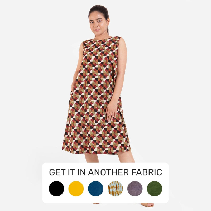 Geometric Block Print Boat Neck Midi Cotton Dress Geometric Block Print Boat Neck Midi Cotton Dress