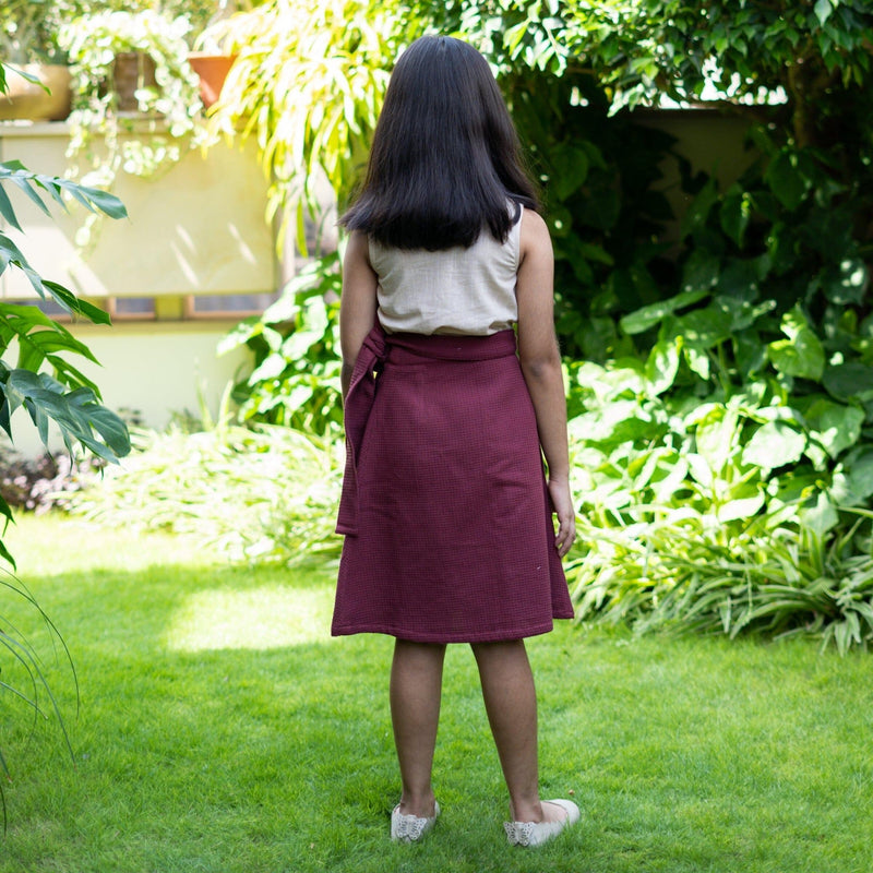 Girls - Barn Red Warm Cotton Waffle Midi Wrap Skirt