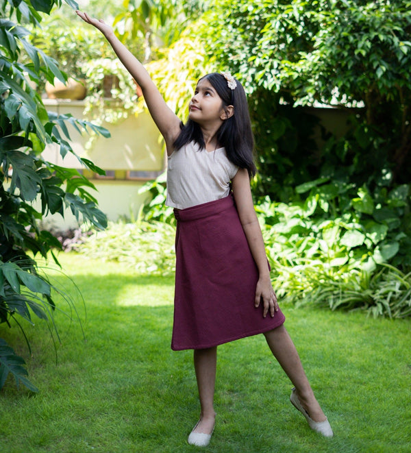 Girls - Barn Red Warm Cotton Waffle Midi Wrap Skirt