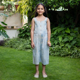 Girls - Blue Dabu Print Natural Dyed Cotton Midi Jumpsuit