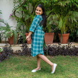 Girls - Bottle Green Checks Cotton Midi Shirt Dress