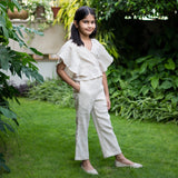 Girls - Ecru Undyed Crinkled Cotton Mid-Rise Elasticated Pant