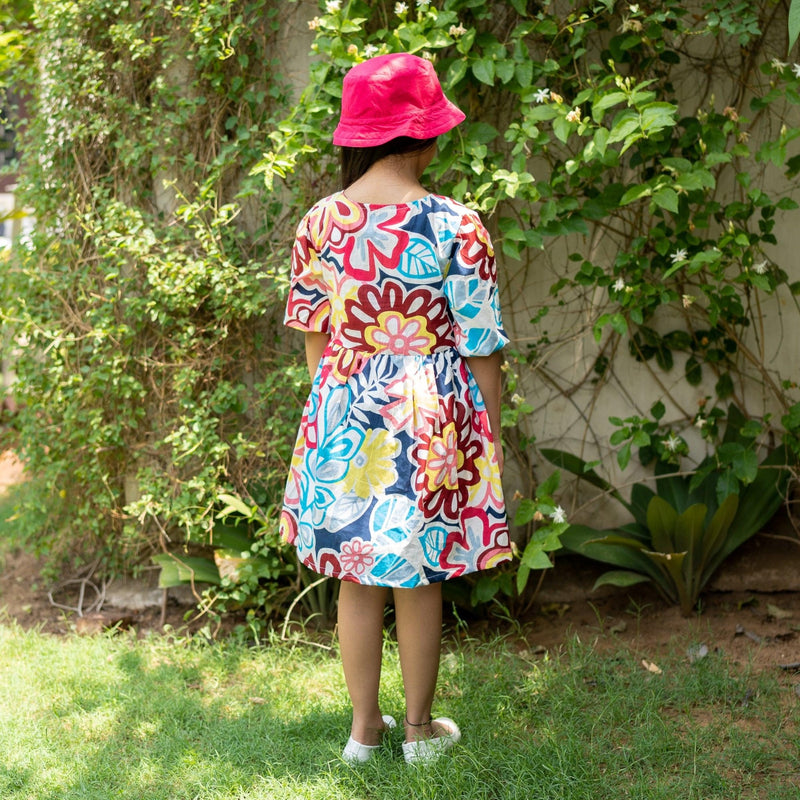 Buy Girls - Multicolor Floral Printed 100% Cotton Gathered Short Dress Online at SeamsFriendly Buy Girls - Multicolor Floral Printed 100% Cotton Gathered Short Dress Online at SeamsFriendly