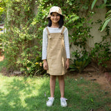 Girls - Pale Khakhi Cotton Twill A-Line Short Pinafore Dress