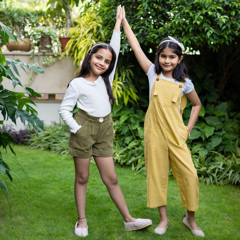 Girls - Sage Green Warm Cotton Corduroy Baggy Shorts