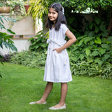 Girls - White Frilled Cotton Knee Length Bohemian Dress