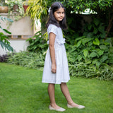 Girls - White Frilled Cotton Knee Length Bohemian Dress