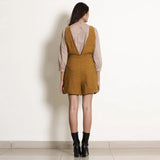 Back View of a Model wearing Golden Oak Warm Cotton Frilled Waist Short Romper