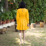 Golden Yellow Cotton Poplin Gathered Short Tier Dress