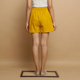 Golden Yellow Cotton Poplin Mid-Rise Shorts