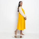 Golden Yellow Cotton Poplin Paneled Midi Shift Dress