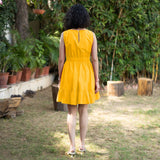 Golden Yellow Cotton Poplin Sleeveless Gathered Short Dress