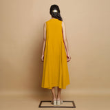 Golden Yellow Hand-Embroidered Cotton Poplin Sleeveless Midi Dress