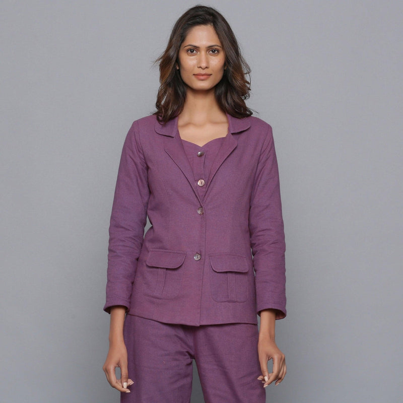 Front View of a Model wearing Grape Wine Slim Fit Flannel Blazer