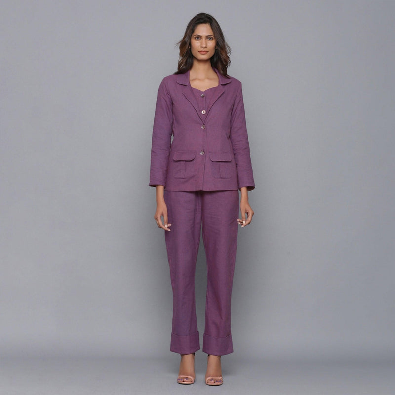 Front View of a Model wearing Grape Wine Slim Fit Flannel Blazer