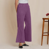 Right View of a Model wearing Warm Cotton Flannel Grape Wine Bootcut Pants